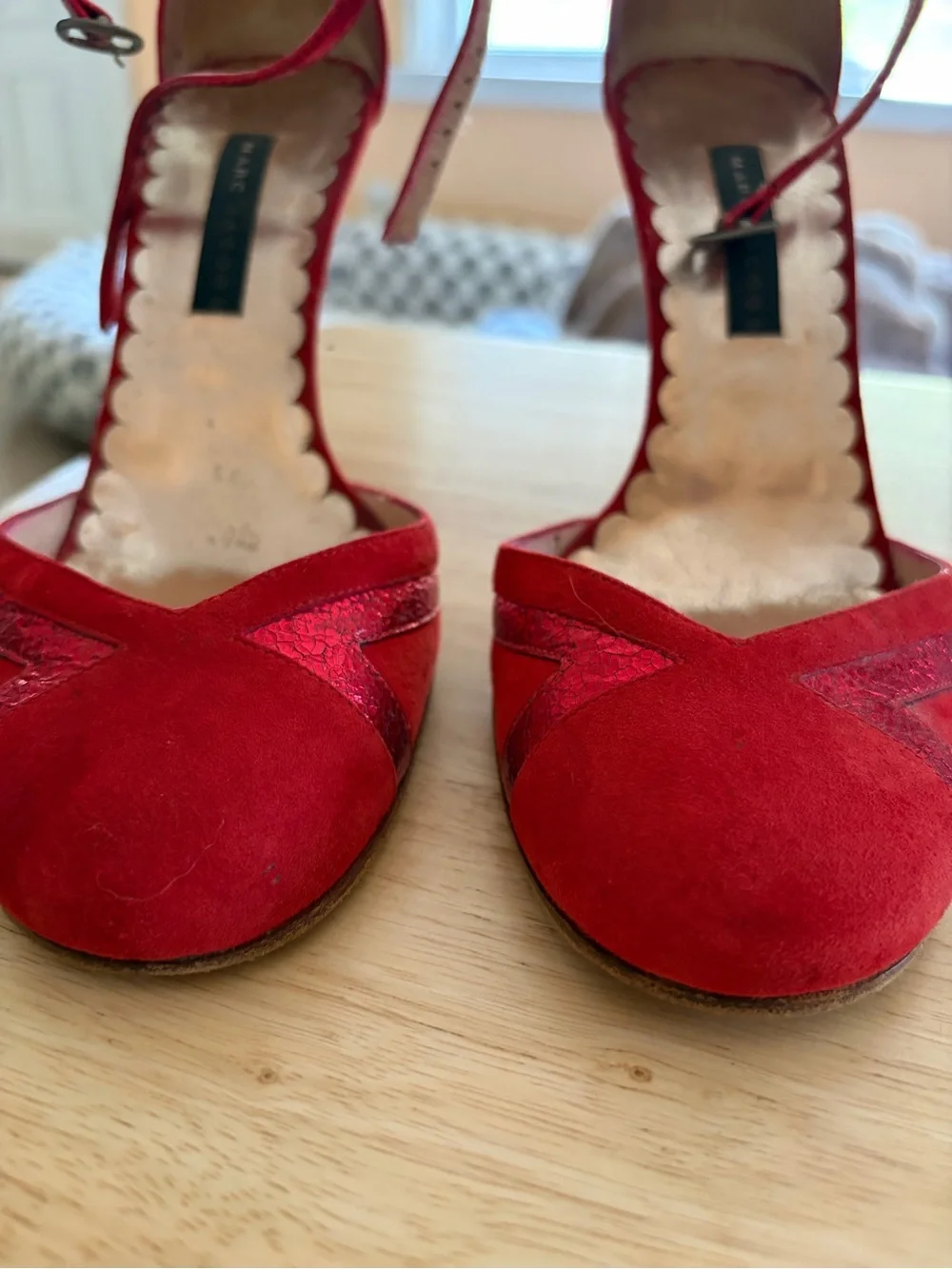 Marc Jacobs Red Suede & Patent Ankle-Strap Heels